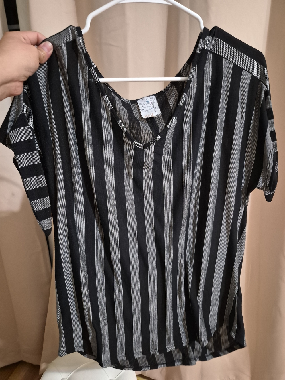 NAIF Black and Gray Vertical Stripe Short Sleeve Top